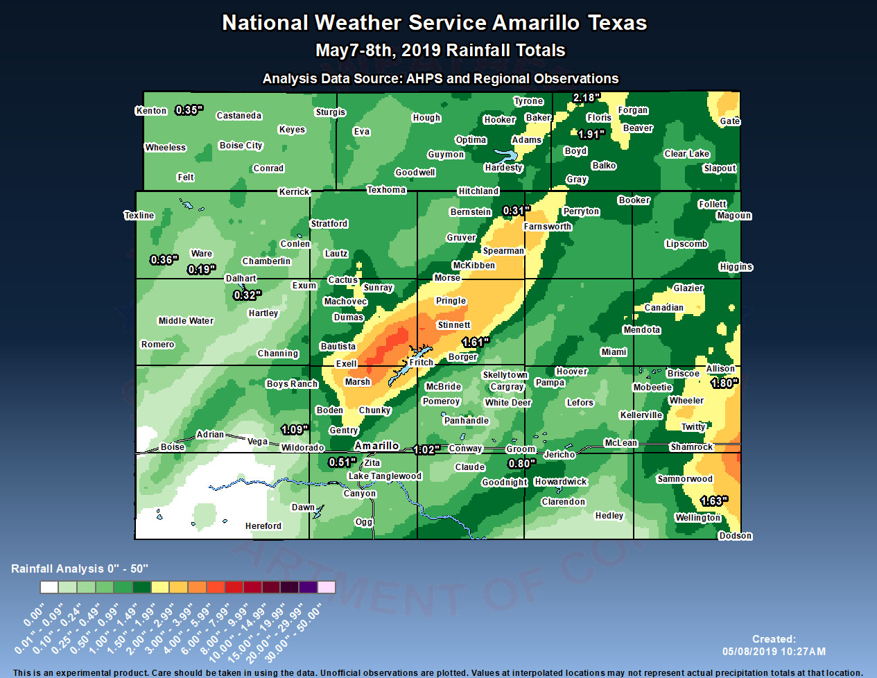 Rainfall reports and estimates from May 7th