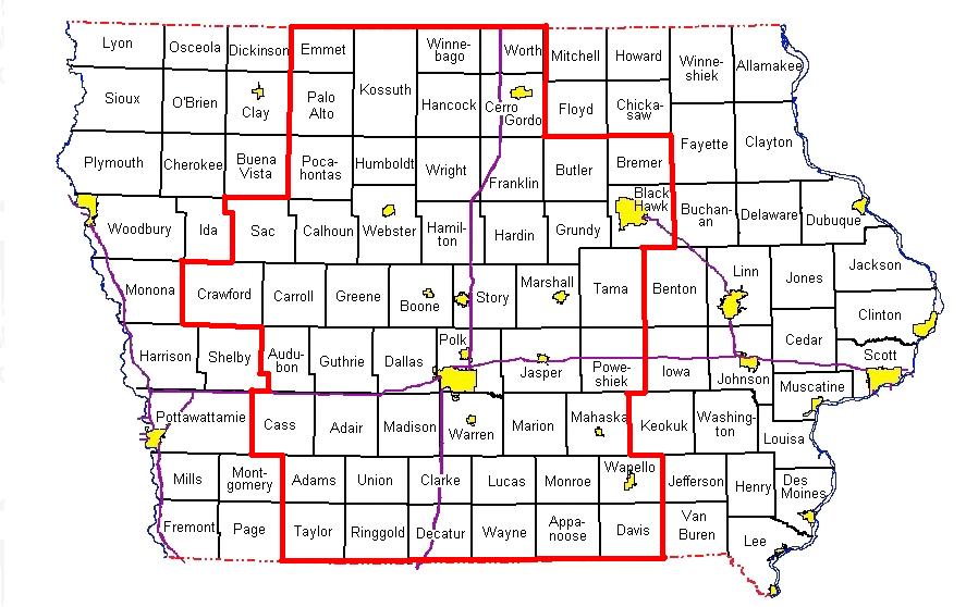 Image depicting area of responsibility of NWS Des Moines.