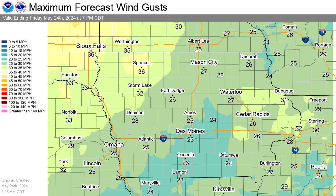 Tomorrow's Highest Wind Gusts