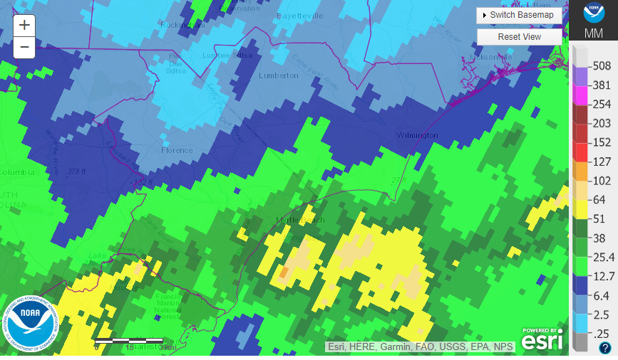 AHPS Radar-derived precipitation estimate