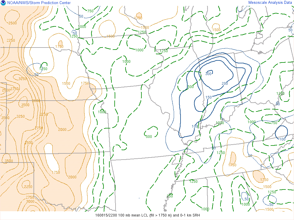 LCL/Storm Relative Helicity at 6 PM