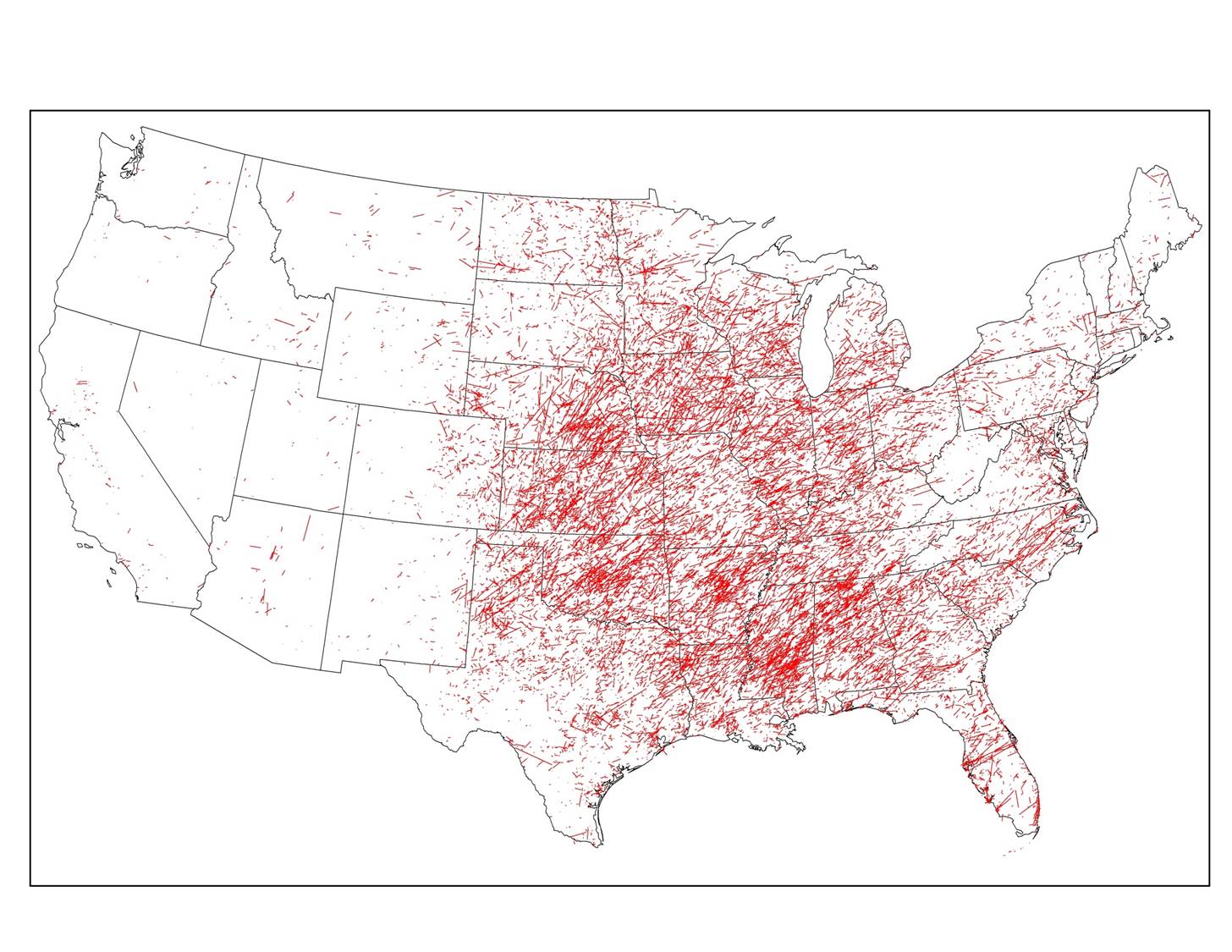 Tornado Paths Across the U.S.  (1950-Present)