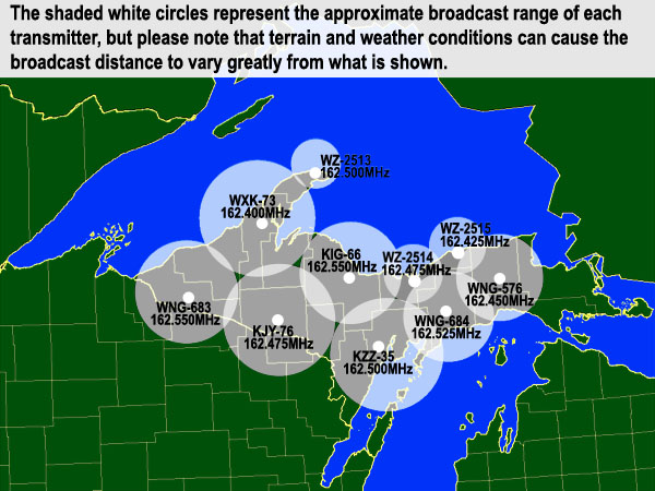 NOAA Weather Radio Locations In Upper Michigan