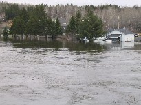 Photograph of flooding of the Fish River near Route 161 in Fort Kent, ME on April 30, 2008