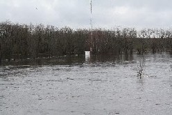 Photograph of flooding near WDDZ Radio in Pawtucket, RI