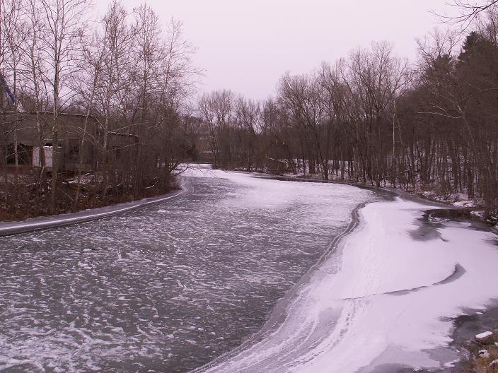 Photograph of river ice looking upstream from Battenville, NY on January 30, 2007