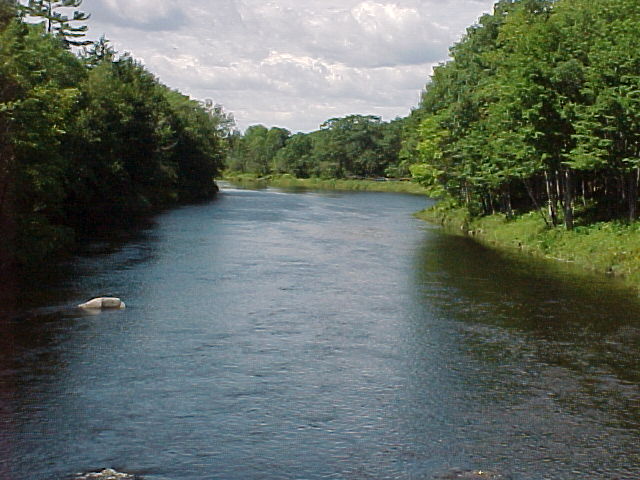 Photograph of the Piscataquis River at Dover-Foxcroft, ME (DOVM1) looking upstream