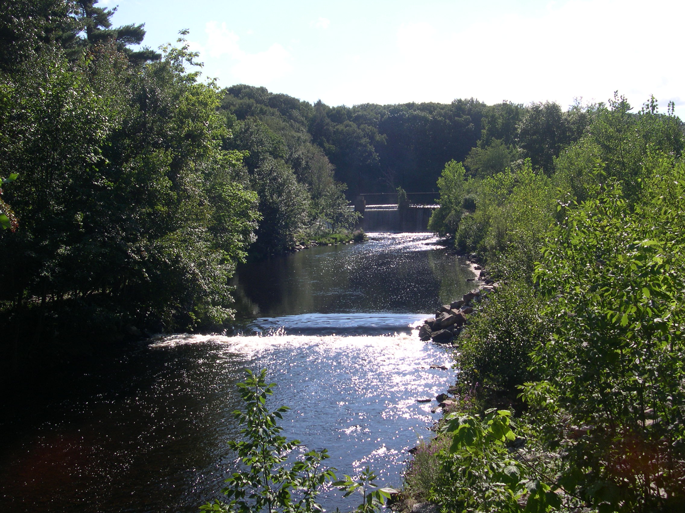 Photograph of the Branch River at Forestdale, RI, looking upstream