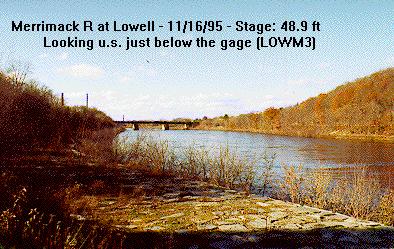 Photograph of the Merrimack River at Lowell, MA (LOWM3) looking upstream