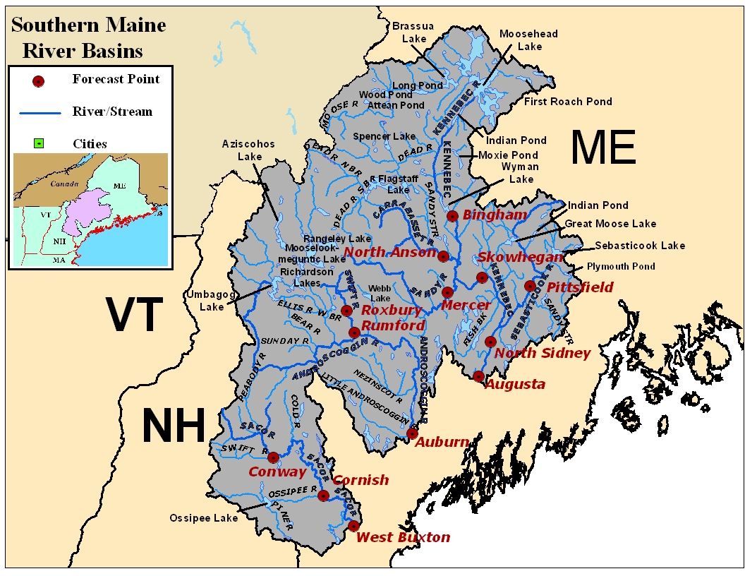 Map of the Southern Maine River Basins. Click on the image to go to the interactive AHPS page.