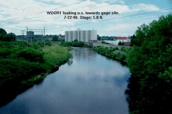 Photograph of the Blackstone River at Woonsocket, RI (WOOR1) looking upstream