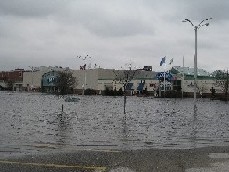 Photograph of flooding of the Pawtuxet River at the Warwick Mall