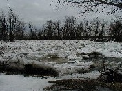 Photograph of the Great Chazy River at Perry Mills, NY (CZRN6) ice jam looking downstream