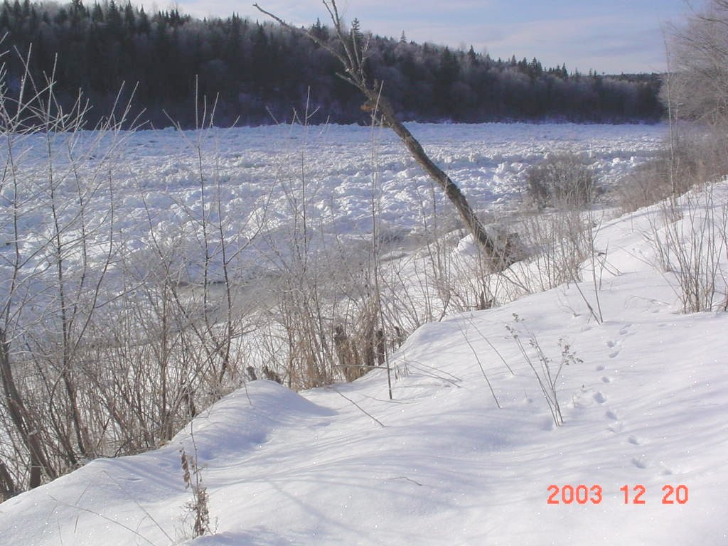 Photograph of an ice jam along the Allagash River at Allagash, ME (ALLM1) in December 2003
