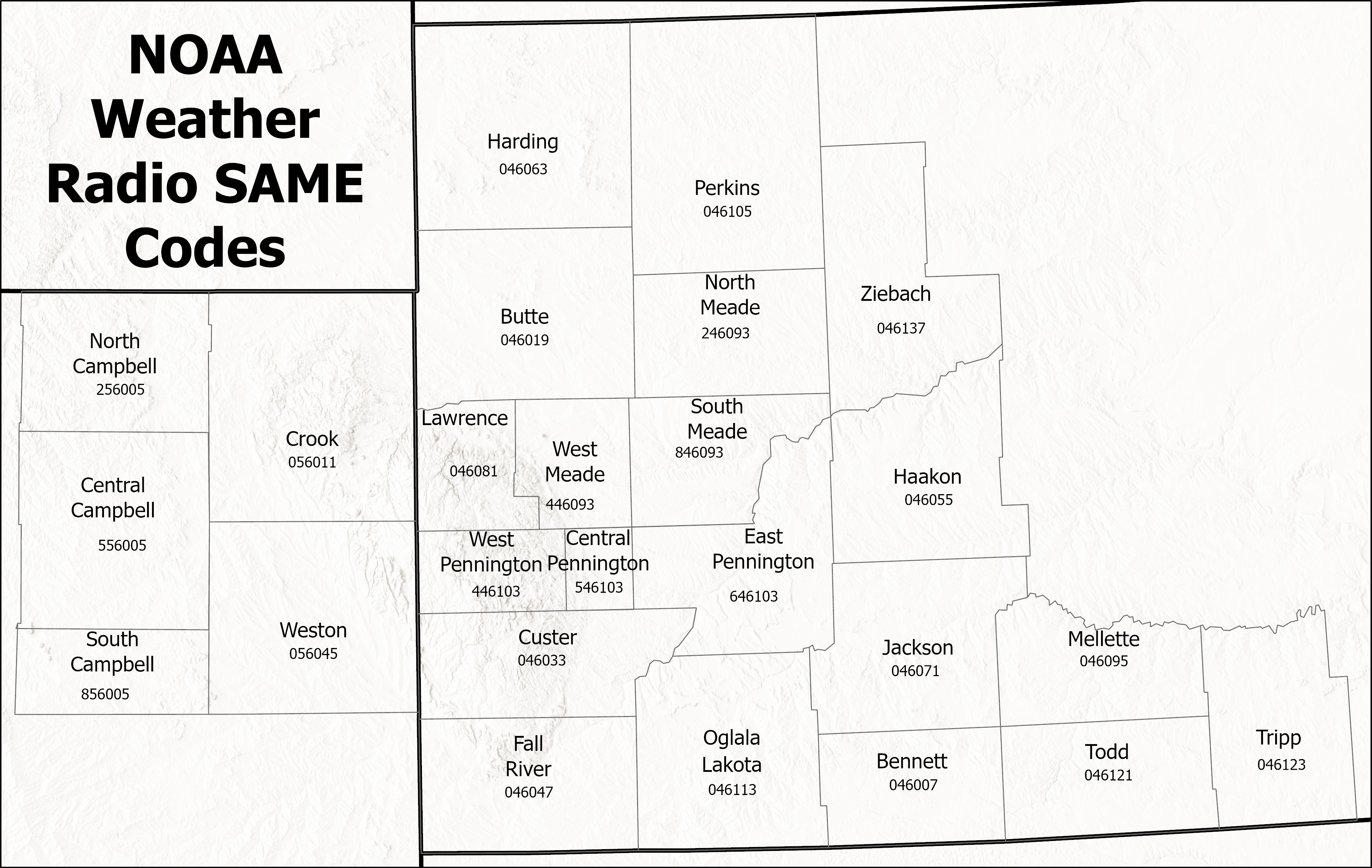 NOAA Weather Radio SAME Codes for the Black Hills region