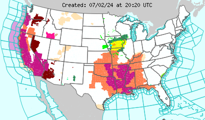 Watches, warnings, advisories and statements issued by the National Weather Service for the lower 48 states.