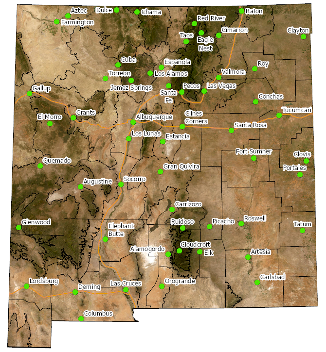 Map of New Mexico With Freeze Data Locations