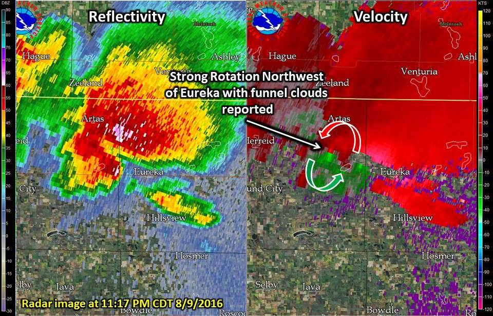 A slow moving Supercell to the northwest of Eureka. There were radar indications of a tornado, but only funnel clouds were reported.