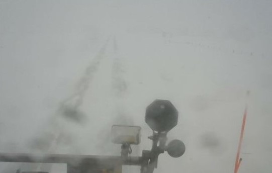 	View of US12 from Craven's Corner, near Ipswich, SD at 1:30 PM on April 4th. Visibility from falling snow was less than 1/2 mile.Â  (Image from SD DOT)