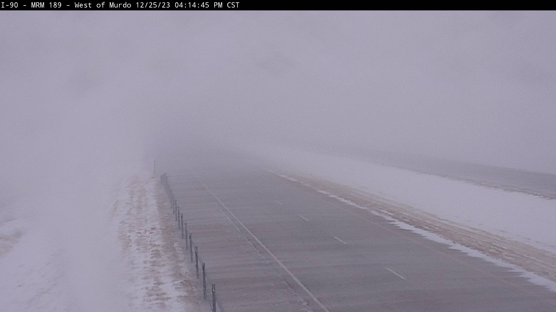 Blizzard conditions at Murdo, SD on I-90 at 4:14pm on December 25, 2023 (via SDDOT)