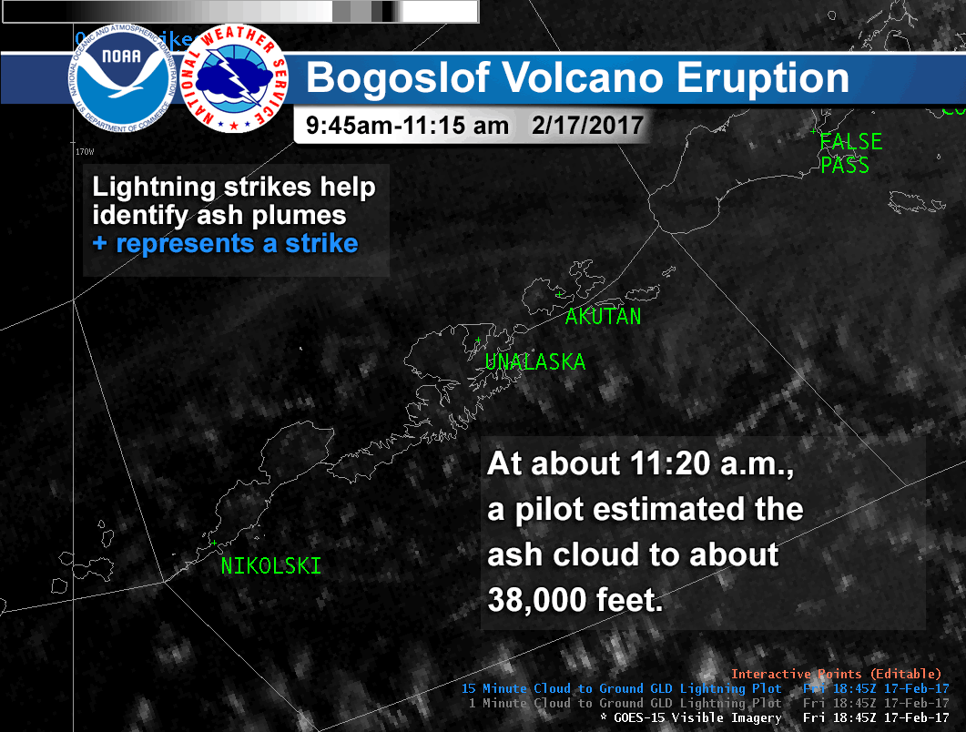 Lightning and satellite data detect another Bogoslof Volcano eruption
