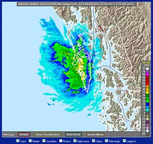 Image of radar showing weather over Sitka, Alaska