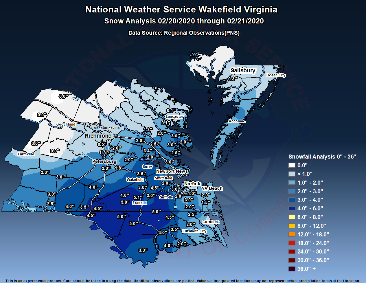 Southeast VA/Northeast NC Snow Event Feb 21, 2020