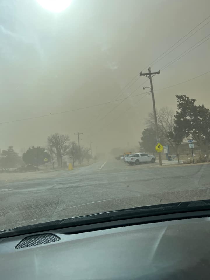 Photo by Chelsey Snook of blowing dust in Hooker, Oklahoma on February 14th, 2023