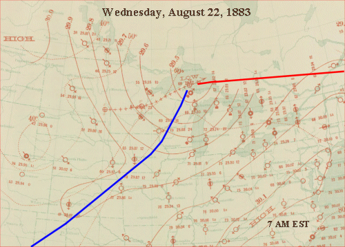August 22, 1883 Daily Weather Map (7 AM EST)