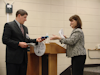 Linda Matti receiving a small token of our appreciation.  Our speaker gifts (coasters) were made by Kim Boyne who is the wife of one of our forecasters.