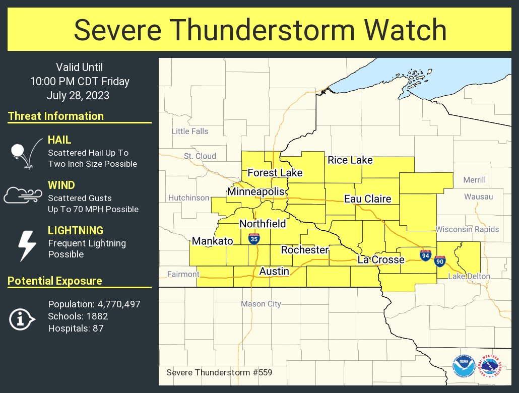 Severe thunderstorm watch southeast Minnesota into central Wisconsin