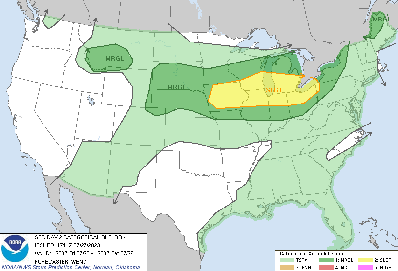 SPC severe weather outlook for July 28 issued on July 27
