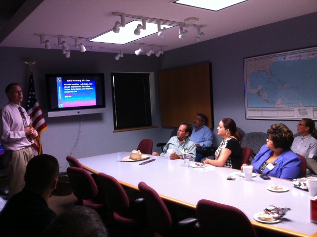 Steve Drillette speaking to members of the Brownsville Chamber of Commerce for their monthly breakfast meeting, held at NWS Brownsville/RGV in June 2013