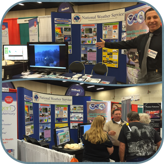 Barry Goldsmith (top) and Pablo Gonzalez (bottom) of NWS Brownsville/Rio Grande Valley describing the NWS and how we provide weather information to interested visitors at the Winter Texan Expo, January 2016