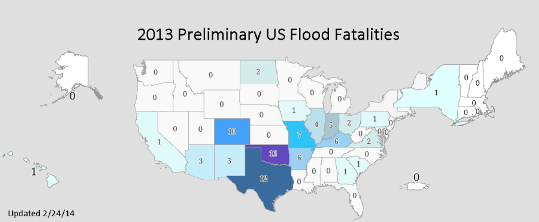 2013 Preliminary Flood Fatalities, by State