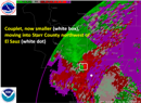 Storm relative velocity moving into Starr County, 919 PM CT May 14th 2008 (click to enlarge)