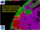 Storm relative velocity over Zapata, 843 PM CT May 14th 2008 (click to enlarge)