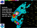 Vertically integrated liquid (VIL) over Zapata, 853 PM CT May 14th 2008 (click to enlarge)