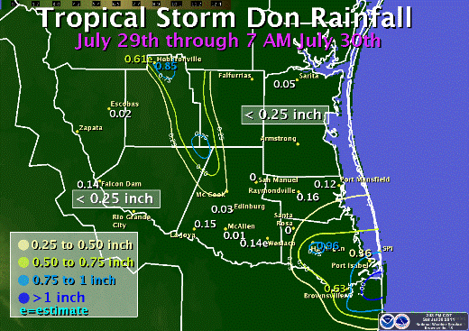Tropical Storm Don Rainfall map (click to enlarge)