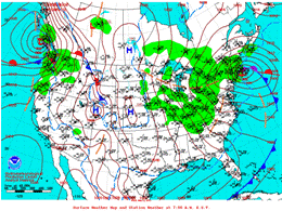 Daily weather map of United States surface conditions, 6 AM CST January 11th, 2011 (click to enlarge)