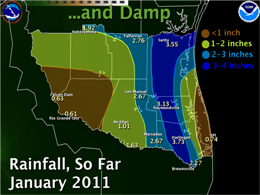 Welcome Rainfall for the first half of January, 2011, in Deep South Texas (click to enlarge)