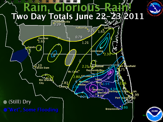 Rainfall across Deep South Texas/Rio Grande Valley June 22/23, 2011 (click to enlarge)