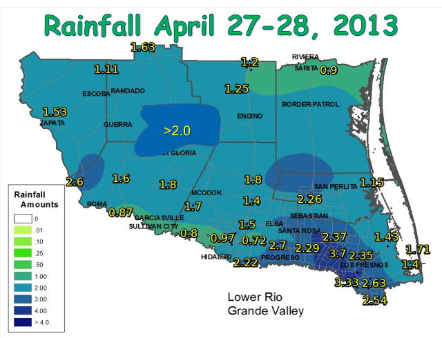 Rainfall for the Rio Grande Valley/Deep South Texas, April 27 and 28, 2013