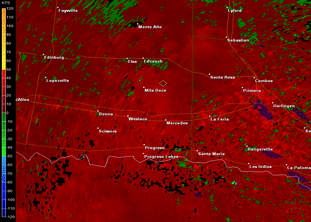 Radar loop, 0.5 degree base velocity, for Hidalgo County between 354 and 435 PM August 13, 2014