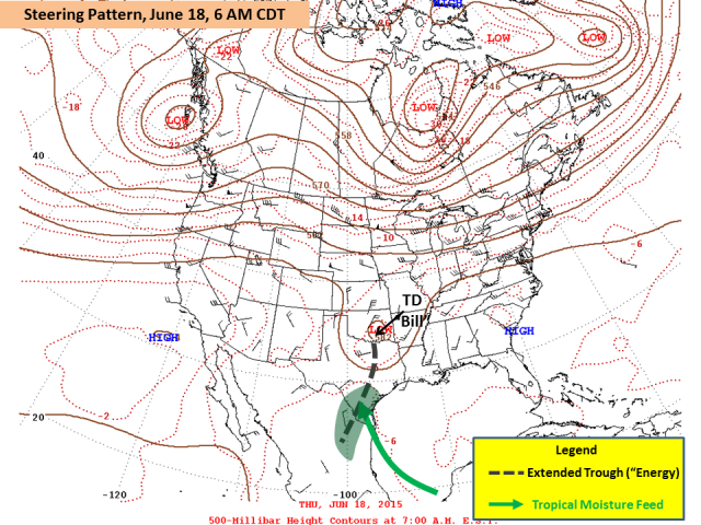 500 mb steering pattern across the U.S., 6 AM CDT June 18, 2015