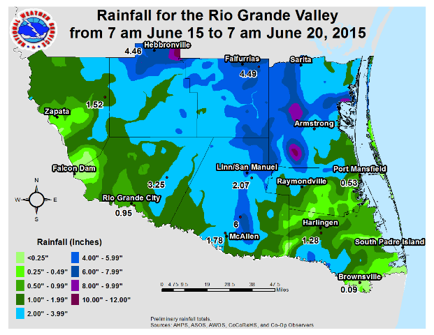 Rio Grande Valley and Deep South Texas rainfall from 7 AM June 15th through 7 AM June 20th 2015