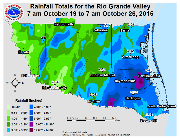 Rainfall, October 19th through 26th, dominated by events on October 22 and 24, 2015