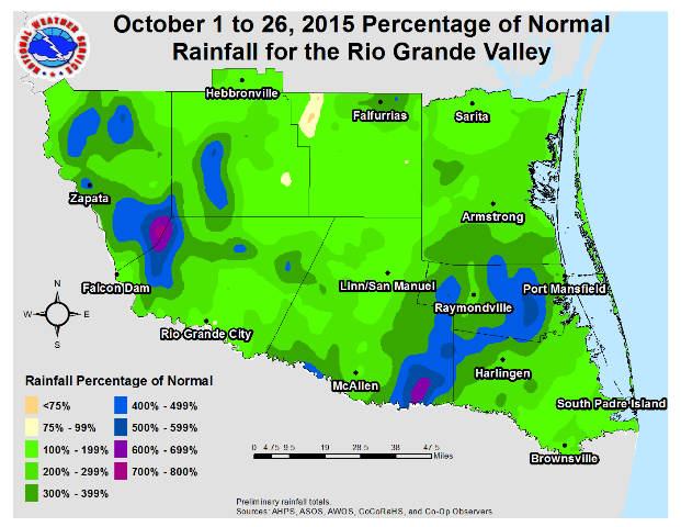 Rainfall Percentage of 1981-2010 Average, October 1 through 26, 2015