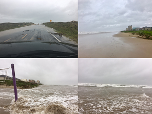 Collage of surf, tide run up, and wave set up on South Padre Island around 8 AM Aug 25, 2017