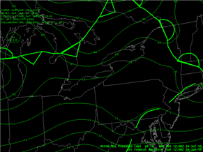 Sea level pressure and fronts for the Eastern Great Lakes Region at 12Z (7 AM EDT)